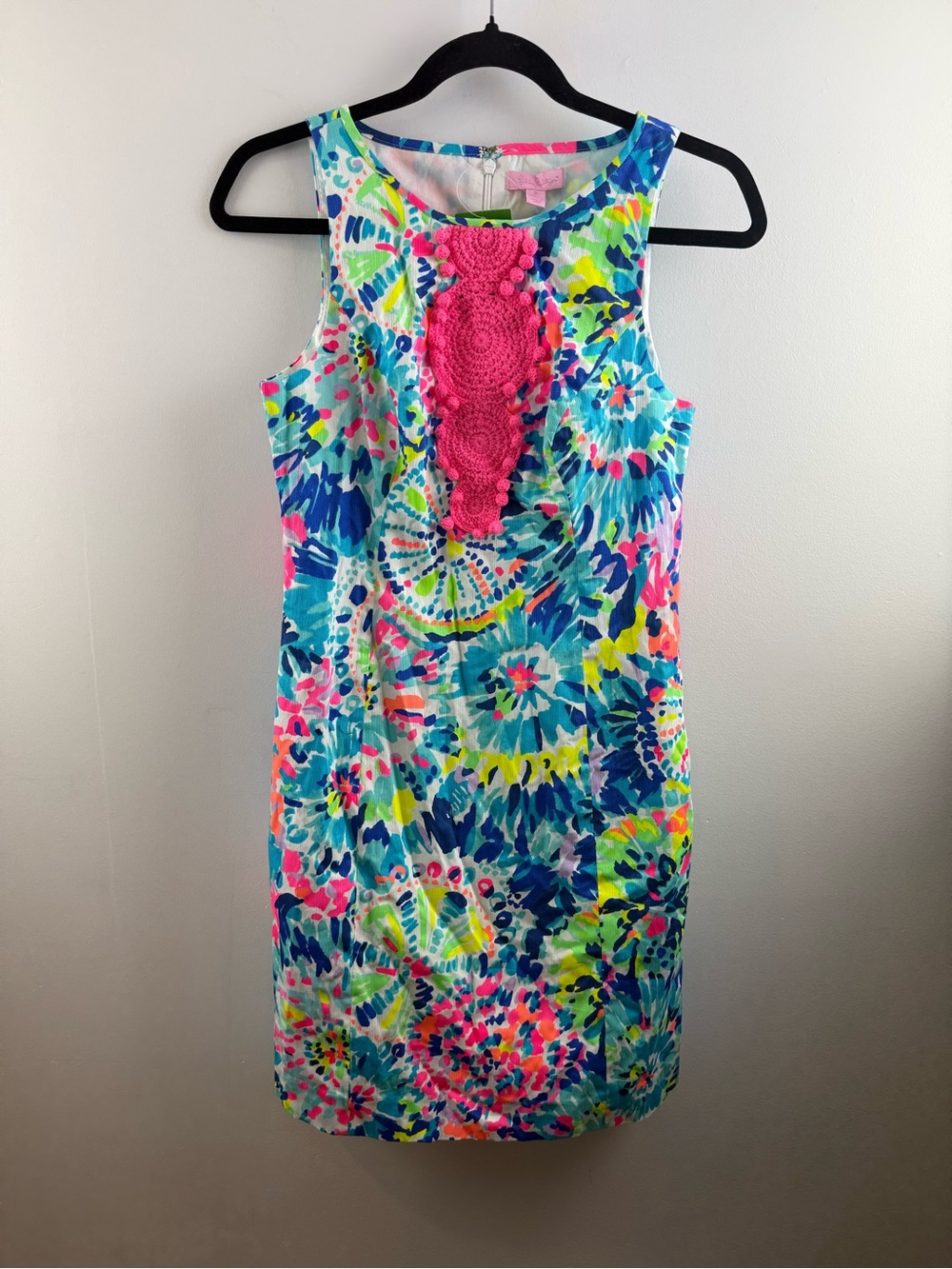 Lilly Pulitzer Adara Shift Dress Multi Dive In Pink Crochet Size 0 NWT